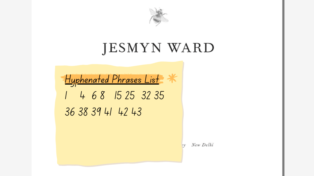 image of the title page of Jesmyn Ward's Let Us Descend with a post it illustration with handwriting on it.
