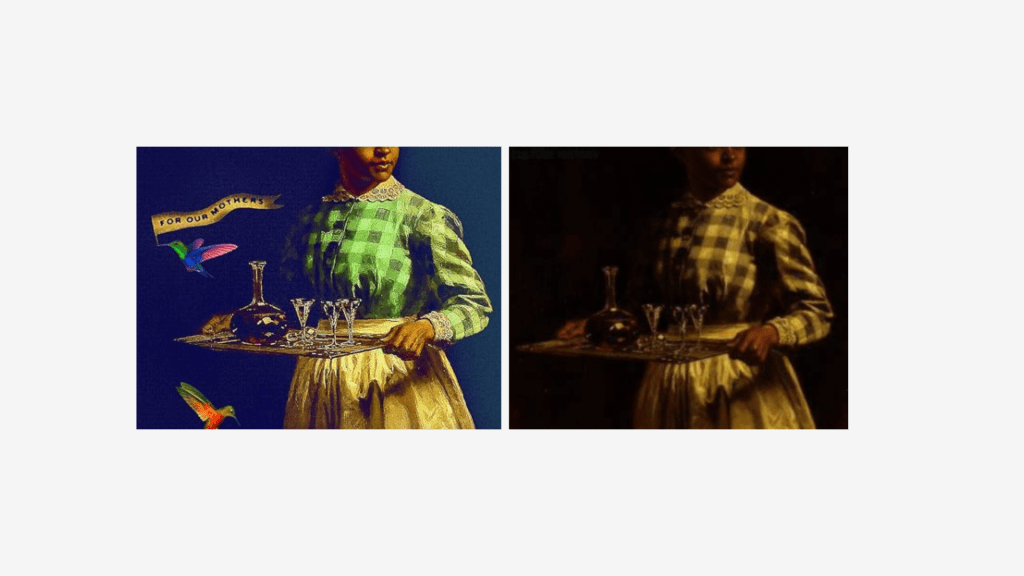 details of the cover of The American Daughters and Sherry Sir painting. 